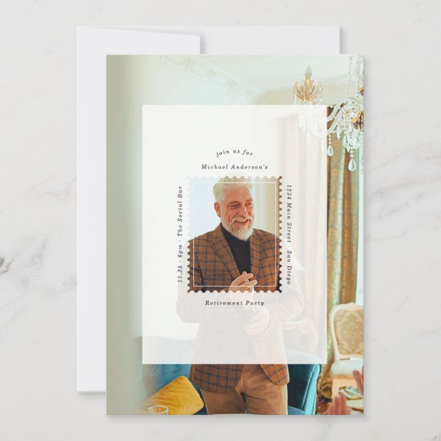 Modern Stamp Retirement Party Photo  Invitation (Front)