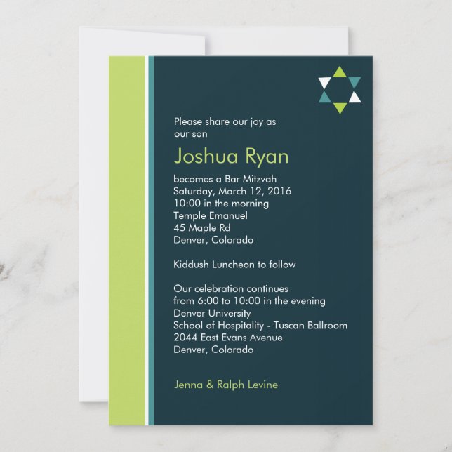 Modern Star Bar Mitzvah Invitation (Front)