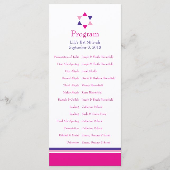 Modern Star Bat Mitzvah Program Programme (Front)