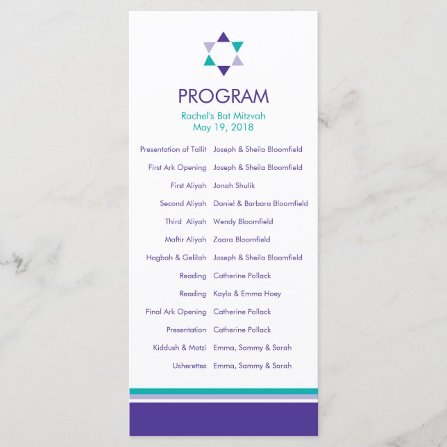 Modern Star Bat Mitzvah Program Programme (Front)