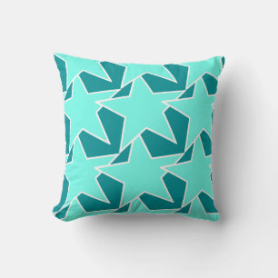 Modern Star Geometric - Aqua and turquoise Cushion