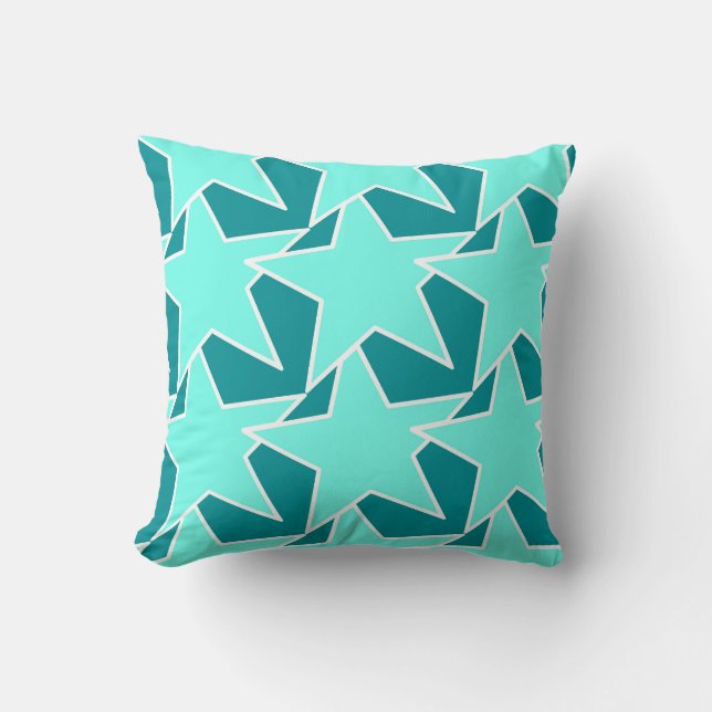 Modern Star Geometric - Aqua and turquoise Cushion (Front)