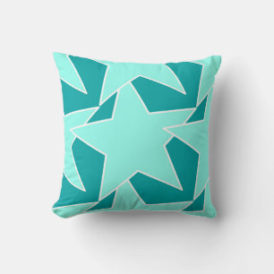 Modern Star Geometric - Aqua and turquoise Cushion