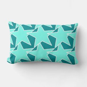 Modern Star Geometric - Aqua and turquoise Lumbar Cushion