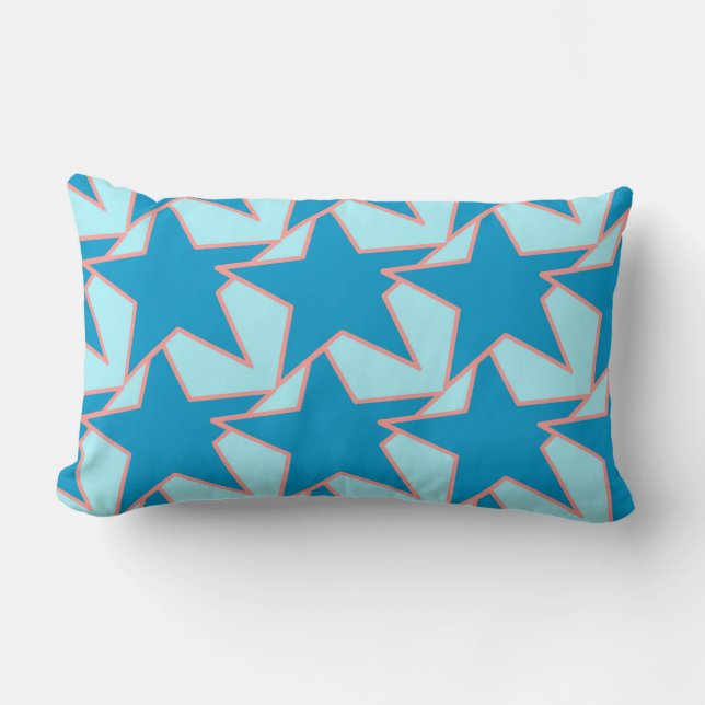 Modern Star Geometric - cerulean and sky blue Lumbar Cushion (Front)