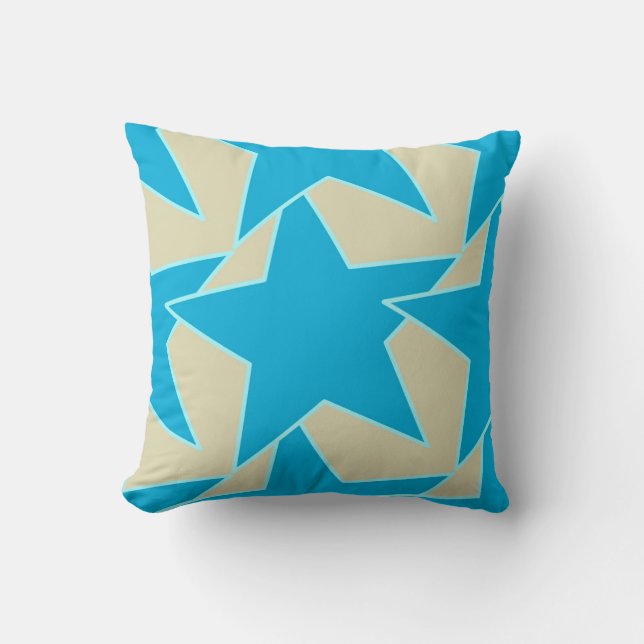 Modern Star Geometric - cerulean blue and tan Cushion (Front)