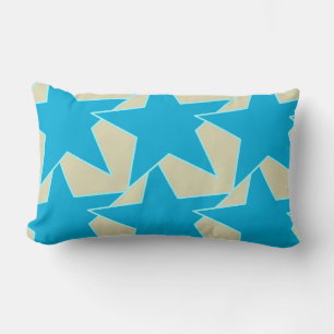 Modern Star Geometric - cerulean blue and tan Lumbar Cushion