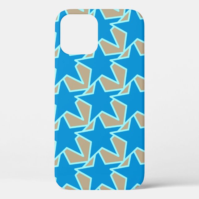 Modern Star Geometric, Cerulean Blue and Taupe Tan Case-Mate iPhone Case (Back)