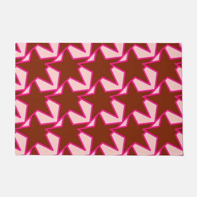 Modern Star Geometric Chocolate Brown & Peach Doormat (Front)