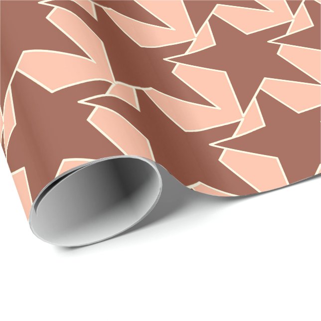 Modern Star Geometric - cocoa brown and peach Wrapping Paper (Roll Corner)