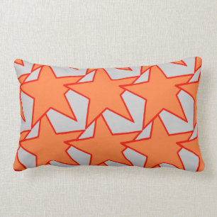 Modern Star Geometric - coral orange and grey Lumbar Cushion