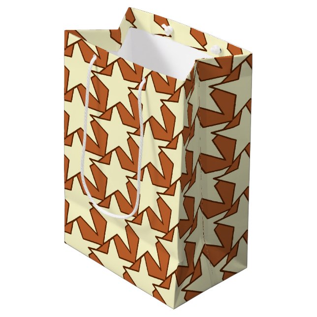 Modern Star Geometric - cream and camel tan Medium Gift Bag (Front Angled)
