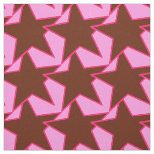 Modern Star Geometric - dark brown and pink Fabric