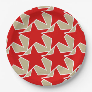 Modern Star Geometric - deep red and taupe Paper Plate