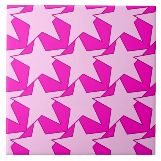 Modern Star Geometric - Fuchsia and ice pink Tile (Front)
