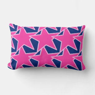 Modern Star Geometric - fuchsia pink and navy Lumbar Cushion