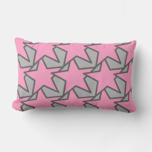 Modern Star Geometric - Grey and Coral Pink  Lumbar Cushion
