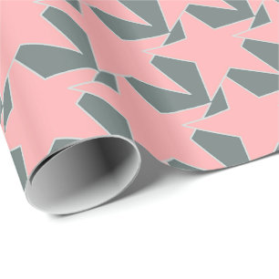 Modern Star Geometric - grey and coral pink Wrapping Paper