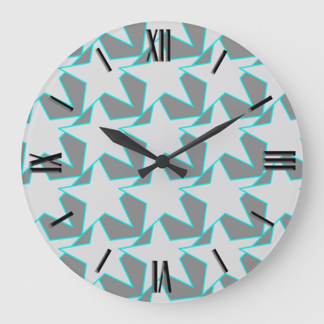Modern Star Geometric - grey and turquoise Large Clock (Front)