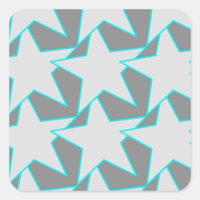 Modern Star Geometric - grey and turquoise Square Sticker (Front)
