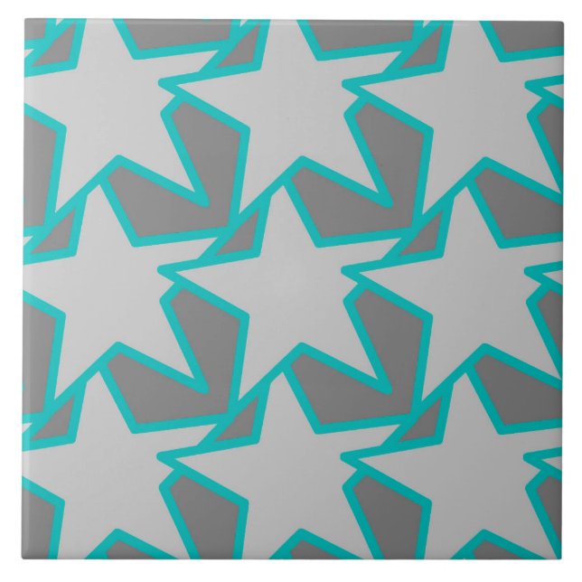 Modern Star Geometric, Grey and Turquoise Tile (Front)