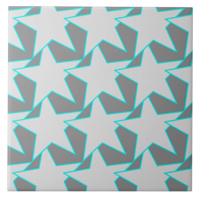 Modern Star Geometric - grey and turquoise Tile (Front)