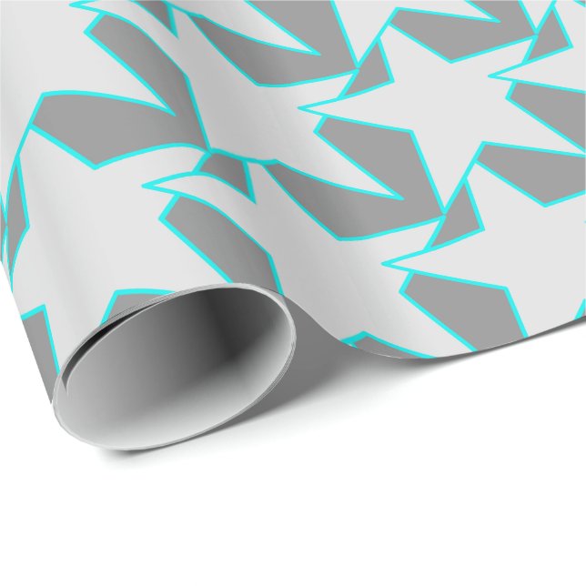 Modern Star Geometric - grey and turquoise Wrapping Paper (Roll Corner)