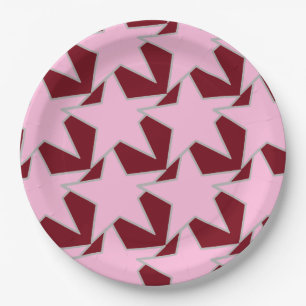 Modern Star Geometric - pink and burgundy Paper Plate