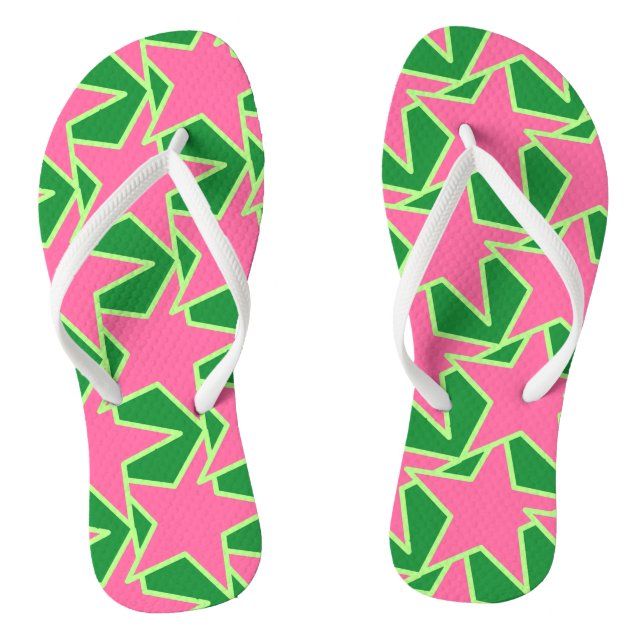 Modern Star Geometric - watermelon pink and green Jandals (Footbed)