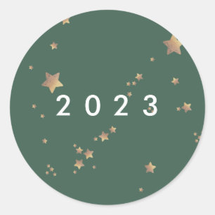 Modern Star Green White Christmas Happy Classic Ro Round Sticker