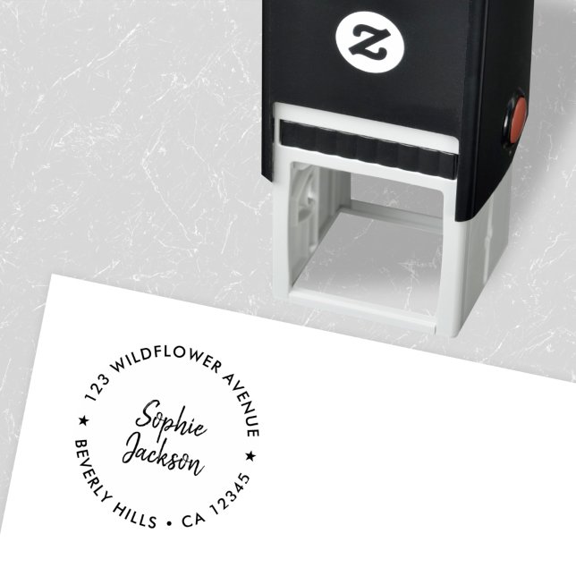 Modern Star | Handwritten Round Return Address Self-inking Stamp (Creator Uploaded)