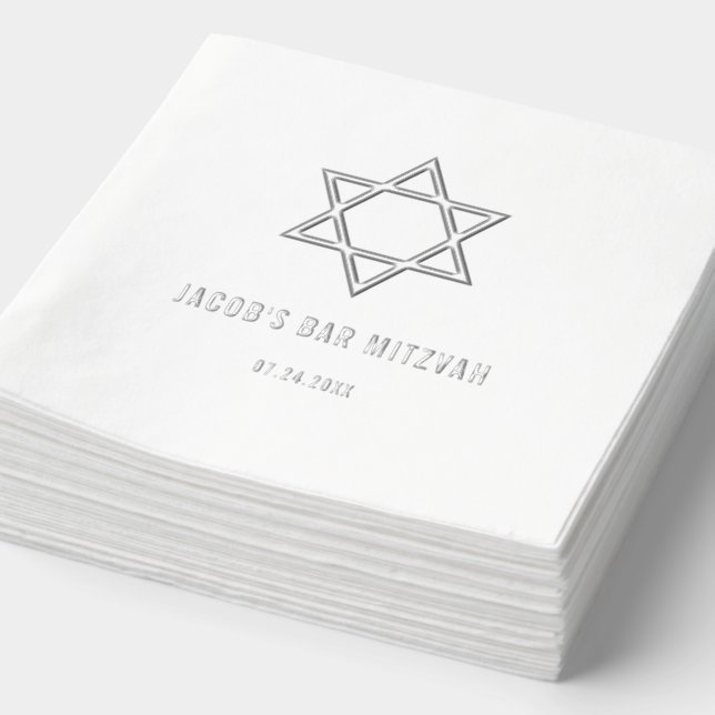 Modern Star of David Bar Mitzvah Silver Foil Napkins (Detail)