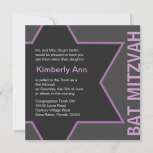 Modern Star of David Bat Mitzvah -Grey & Pink Invitation
