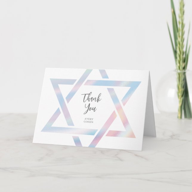 Modern Star of David Pastel Bat Mitzvah Thank You Card (Front)