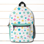 Modern Star Pattern Pink Mint Personalised Name Printed Backpack<br><div class="desc">Modern Star Pattern Pink Mint Personalised Name Backpack features a modern star pattern in pink,  yellow,  mint and blue on a white background with your personalised name,  monogram or text. Perfect for school,  sports,  gym,  travel and more. Designed by ©Evco Studio www.zazzle.com/store/evcostudio</div>