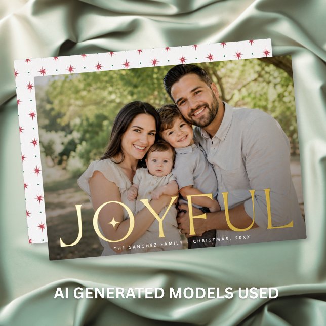 Modern Star Typography Joyful Photo  (Modern Star Typography Joyful Photo Foil Holiday Card)