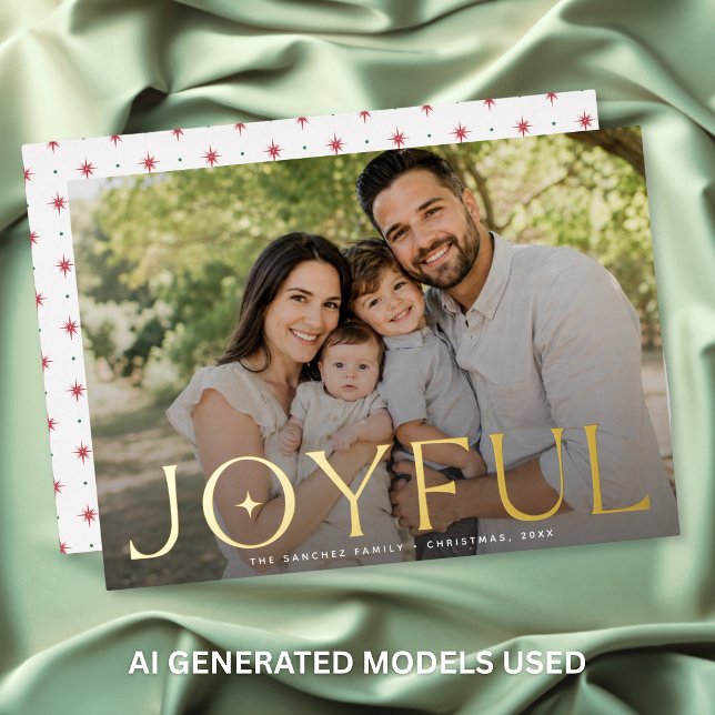 Modern Star Typography Joyful Photo  (Modern Star Typography Joyful Photo Foil Holiday Card)