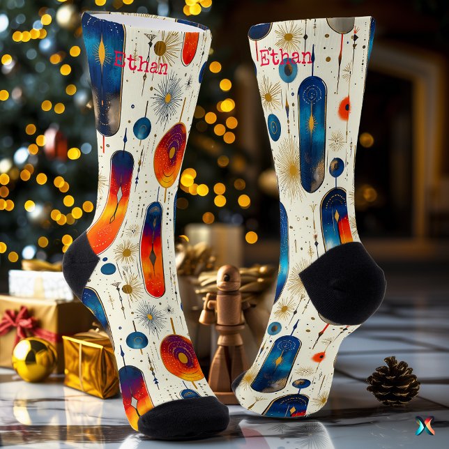 Modern Starburst Christmas Socks with Blue and Red (Creator Uploaded)