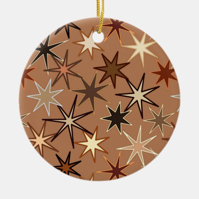 Modern Starburst Print, Coffee Brown and Beige Ceramic Tree Decoration (Front)