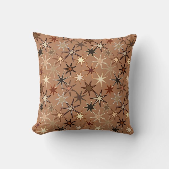Modern Starburst Print, Coffee Brown and Beige Cushion (Front)