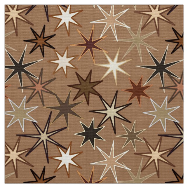 Modern Starburst Print, Coffee Brown and Beige Fabric (Swatch)