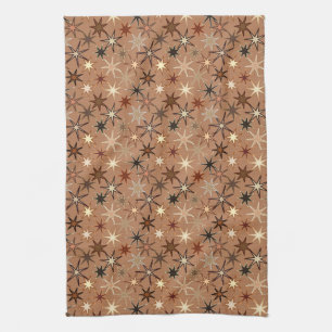 Modern Starburst Print, Coffee Brown and Beige  Tea Towel