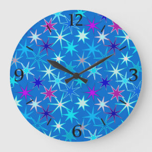 Modern Starburst Print, Deep Cerulean Blue Large Clock
