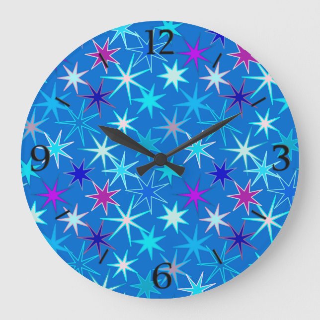 Modern Starburst Print, Deep Cerulean Blue Large Clock (Front)