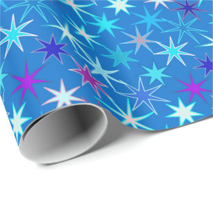 Modern Starburst Print, Deep Cerulean Blue Wrapping Paper