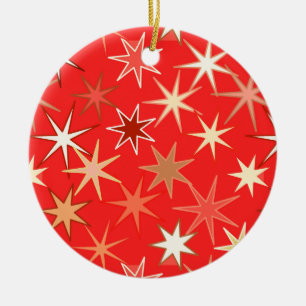 Modern Starburst Print, Deep Mandarin Orange Ceramic Tree Decoration