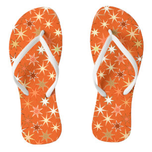 Modern Starburst Print, Deep Mandarin Orange  Jandals