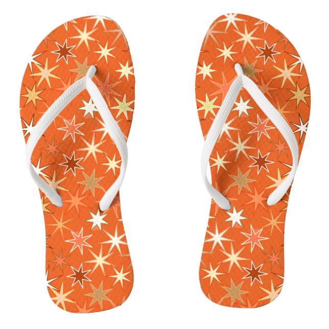 Modern Starburst Print, Deep Mandarin Orange  Jandals (Footbed)