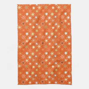 Modern Starburst Print, Deep Mandarin Orange  Tea Towel