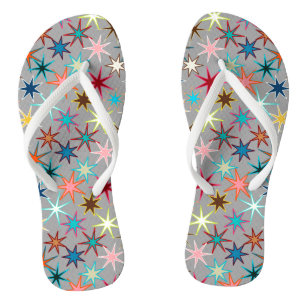 Modern Starburst Print, Jewel Colours on Grey Jandals
